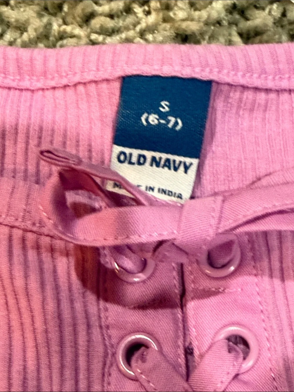 Old Navy Girls' Lace-Up Ribbed Long Sleeve Top - Lavender (S 6-7) NEW